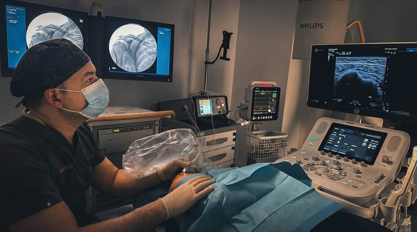 El Dr. Rodríguez Banqueri ante los monitores de radioscopia en la sala de intervencionismo de Dolentia